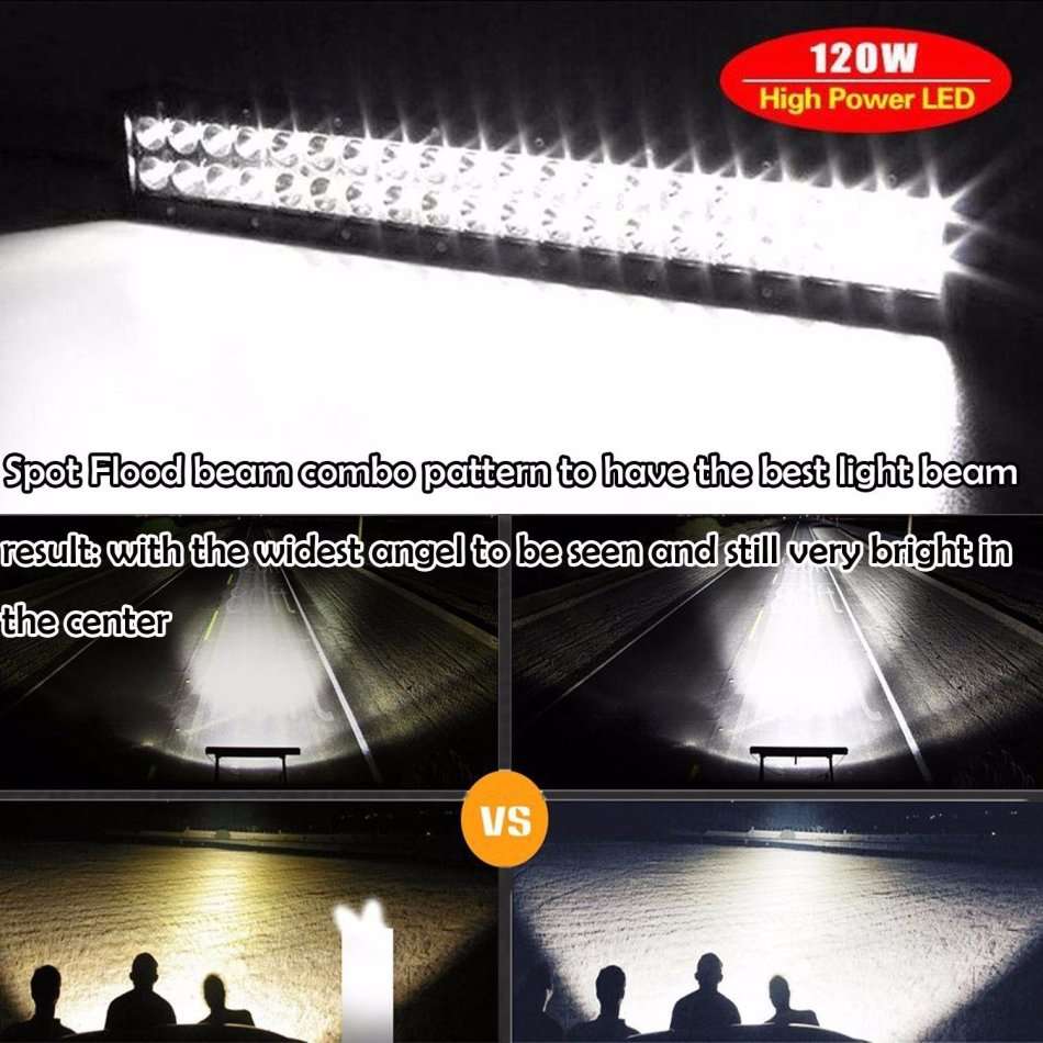 24" 120W Straight Waterproof LED Flood Spot Light Bar