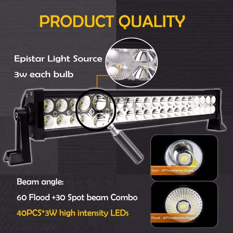 24" 120W Straight Waterproof LED Flood Spot Light Bar