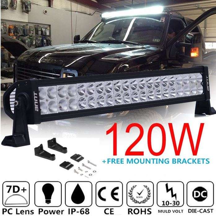 24" 120W Straight Waterproof LED Flood Spot Light Bar