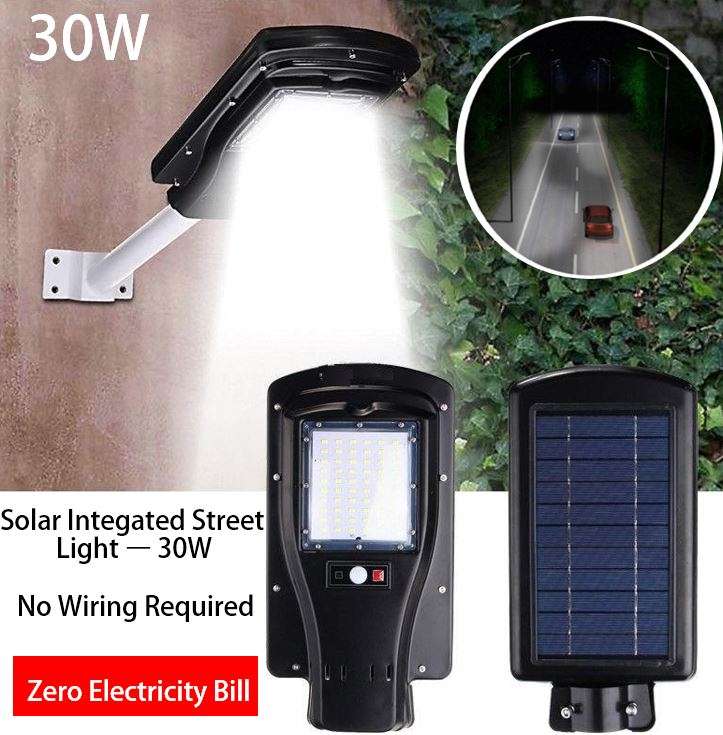 30W LED SOLAR Street or Wall Light, PIR, Motion Sensor, Waterproof with 3 modes