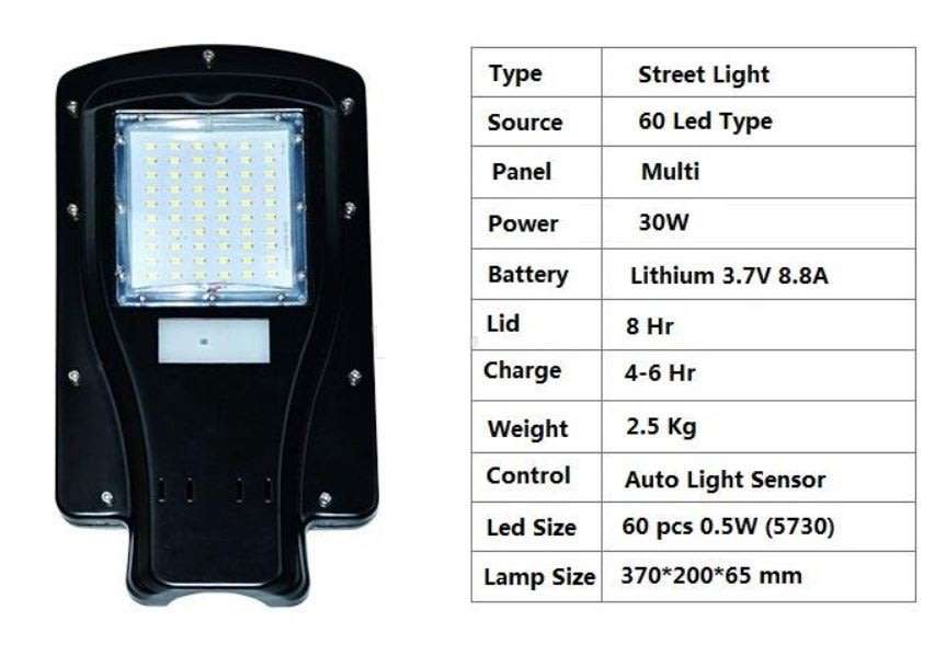 30W LED SOLAR Street or Wall Light, PIR, Motion Sensor, Waterproof with 3 modes