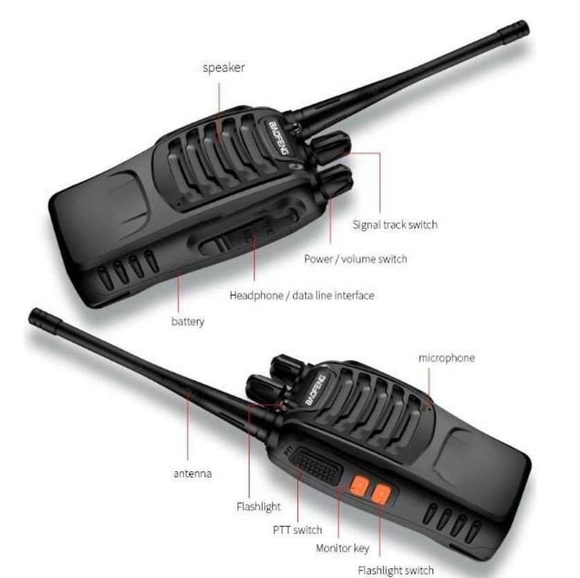 2 X Handheld Walkie Talkie Hand Radio Set with 16 Channels, 3 - 5 km talking range etc