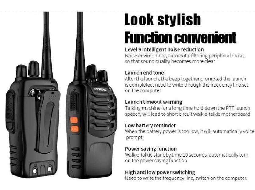 2 X Handheld Walkie Talkie Hand Radio Set with 16 Channels, 3 - 5 km talking range etc