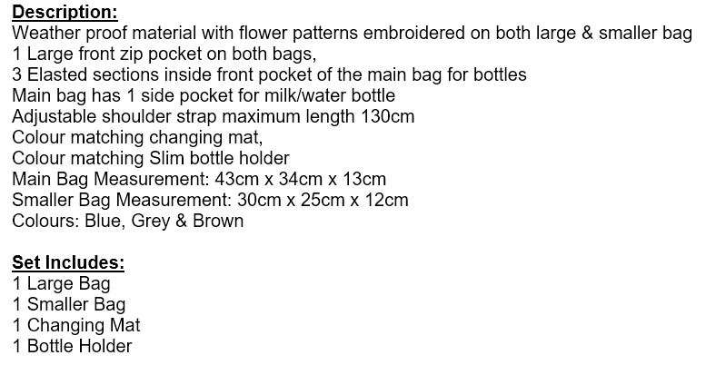 4 Piece Waterproof Baby Nappy Changing Bag Set