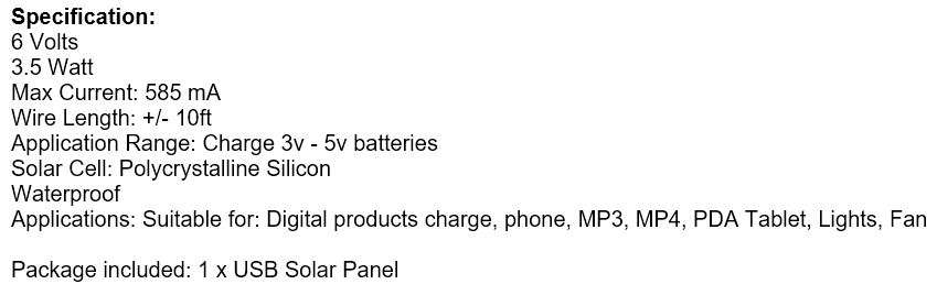6V Solar Panel with Multi Charging Points USB Charger for Charging of Electronic Devices