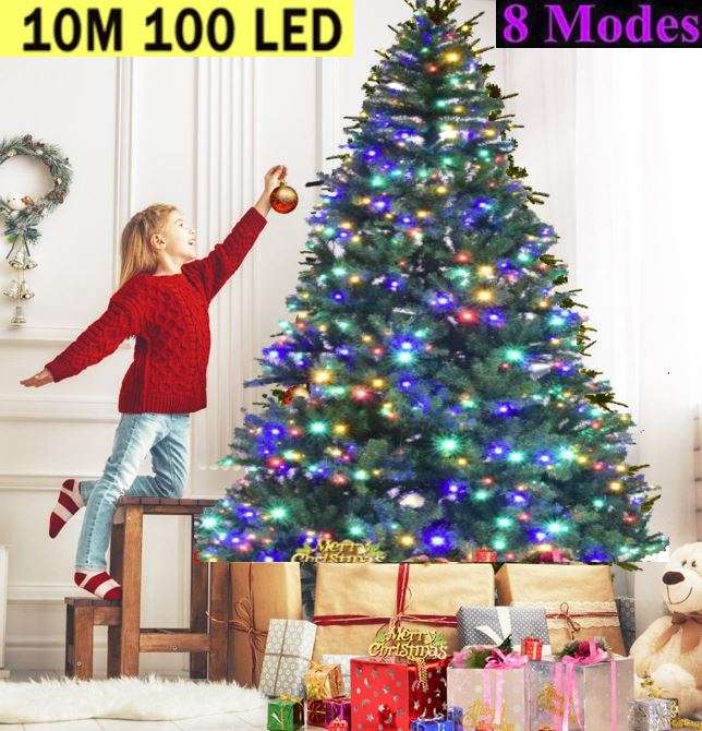 LED Multi-colour Christmas String Lights - 10m, waterproof, 8 Modes, Indoor and Outdoor Use