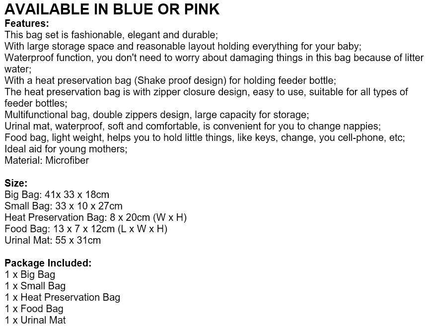 Multi-functional 5 in 1 Baby Bag Set - Waterproof, elegant and durable