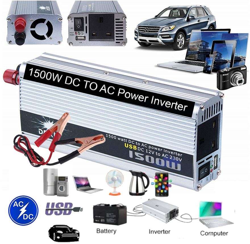 1500W Power Inverter - Convert DC 12V to AC 220V (1500W Continuous Power & 3000W Surge Power)