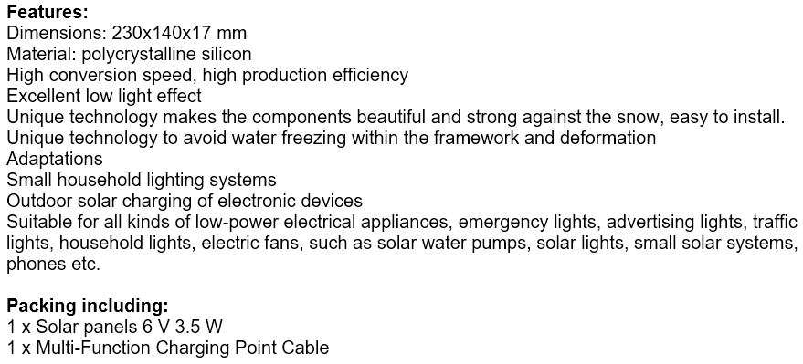 6V Solar Panel with Multi Charging Points USB Charger for Charging of Electronic Devices