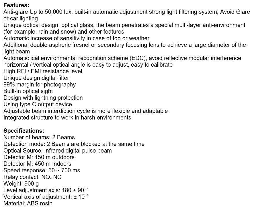 2 Piece Waterproof Infrared Photoelectric Dual-Beam Detector Alarm System