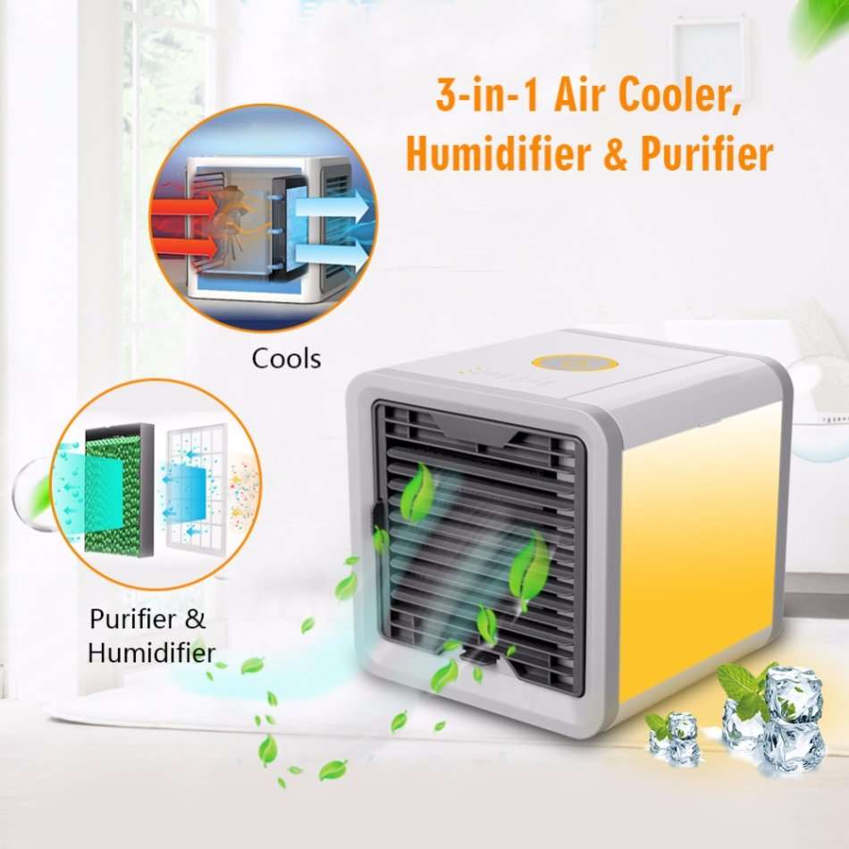 4-in-1 Portable Air Conditioner, Humidifier, Purifier & Table Lamp with 7 Calming Colours