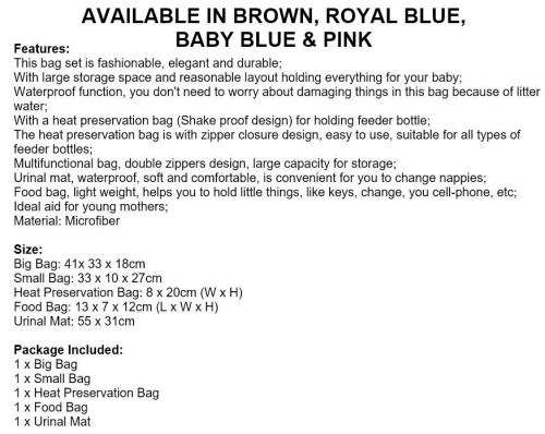 Multi-functional 5 in 1 Baby Bag Set - Waterproof, elegant and durable