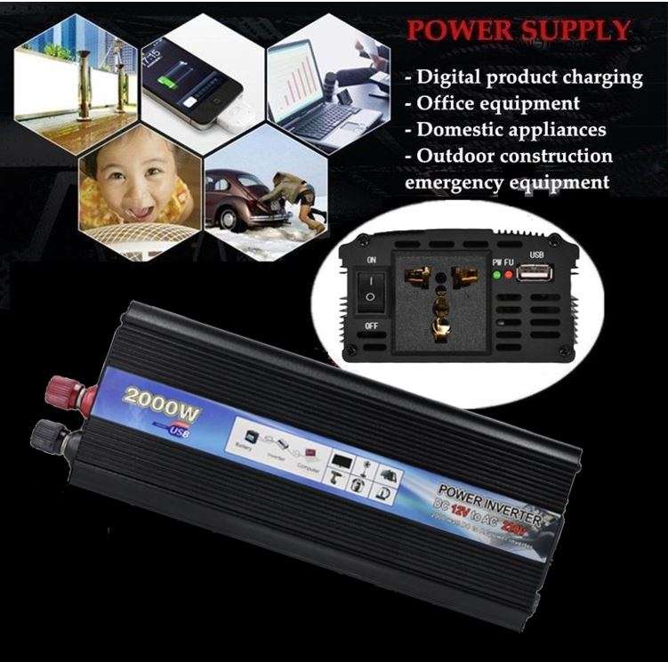 2000 WATT Power Inverter - Convert 12V DC to 220V AC (2000W Continious Power & 4000W Surge Power)