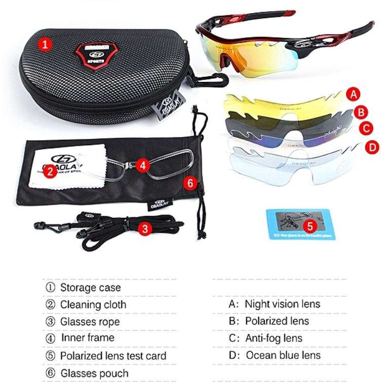 10 Piece Polarized UV400 Cycling Sunglasses with 5 changeable Lenses