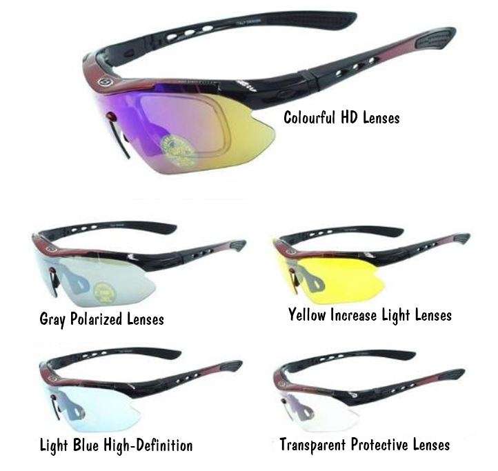 10 Piece Polarized UV400 Cycling Sunglasses with 5 changeable Lenses