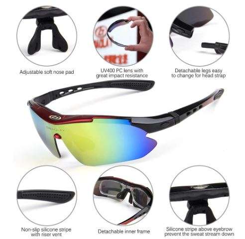 10 Piece Polarized UV400 Cycling Sunglasses with 5 changeable Lenses