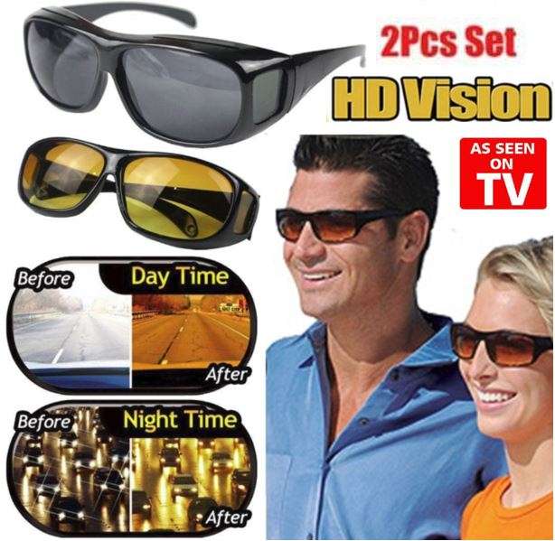 HD Vision Sunglasses - Fits Over Your Prescription Glasses (2 piece Pack - 1 day & 1 night)