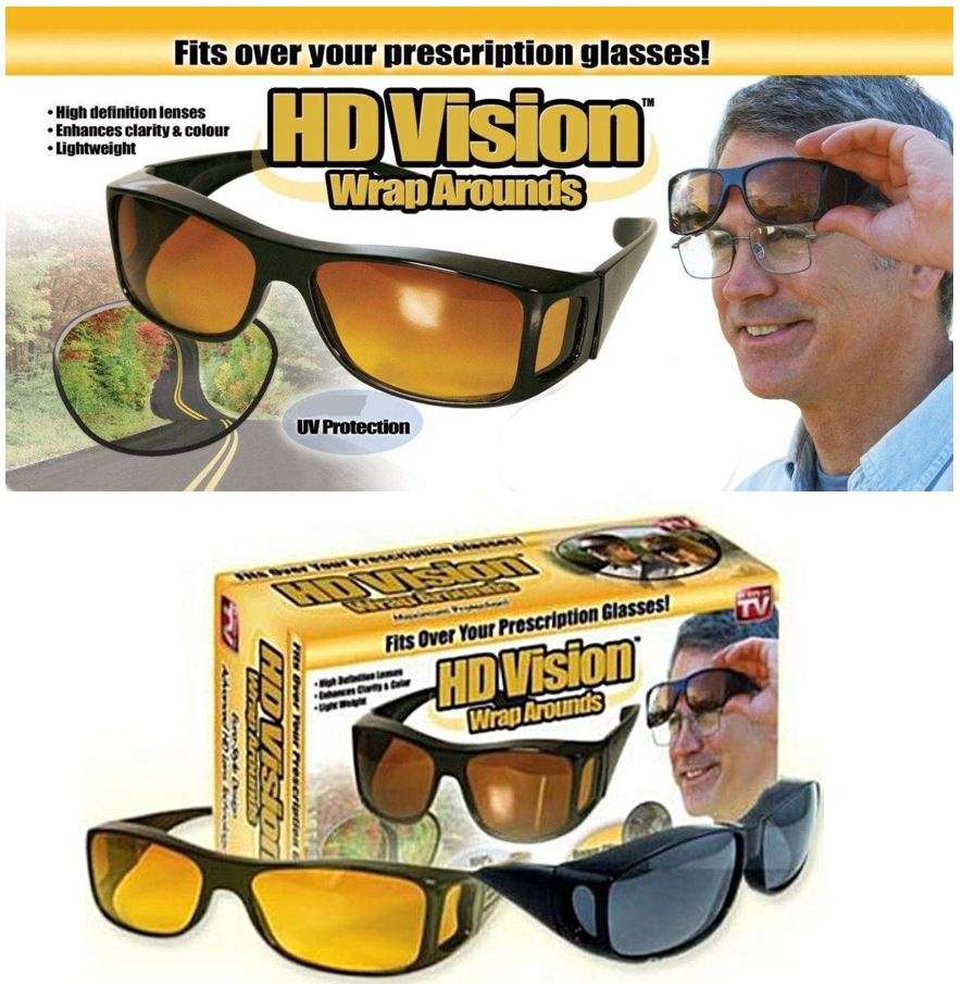 HD Vision Sunglasses - Fits Over Your Prescription Glasses (2 piece Pack - 1 day & 1 night)