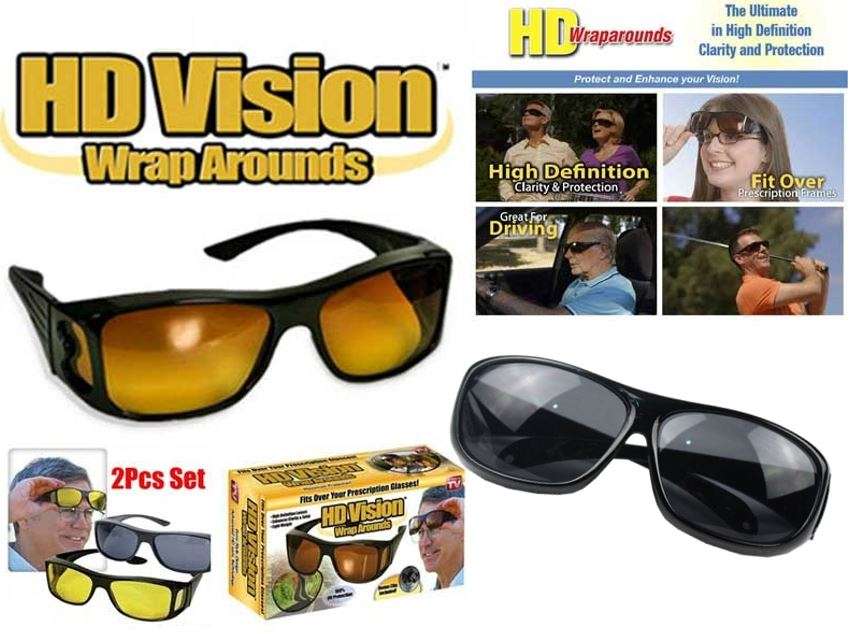 HD Vision Sunglasses - Fits Over Your Prescription Glasses (2 piece Pack - 1 day & 1 night)
