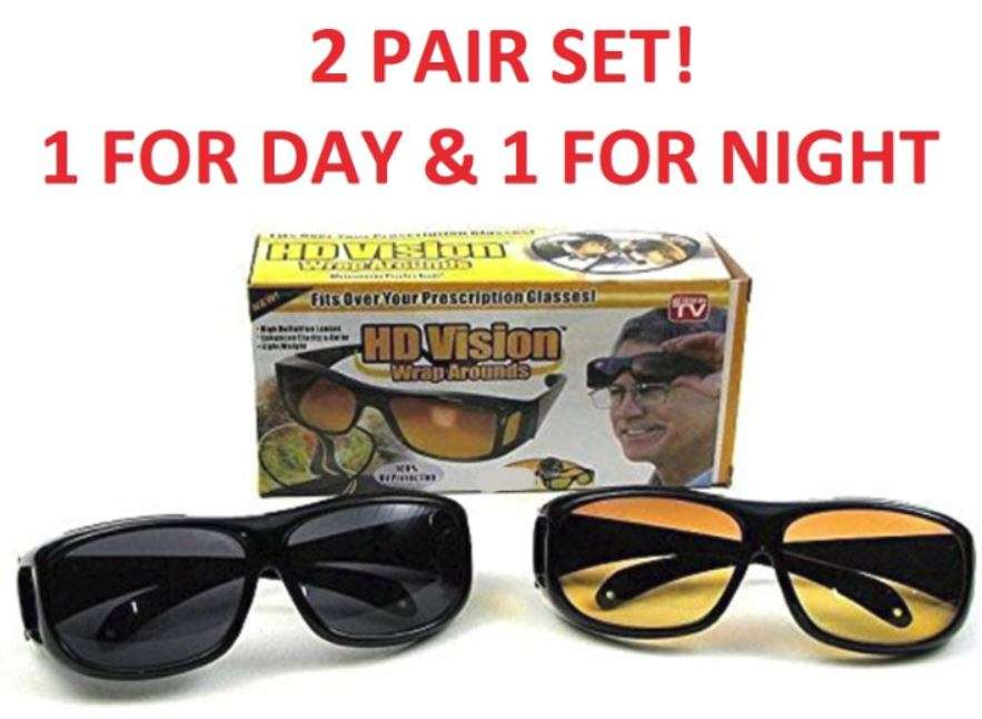 HD Vision Sunglasses - Fits Over Your Prescription Glasses (2 piece Pack - 1 day & 1 night)