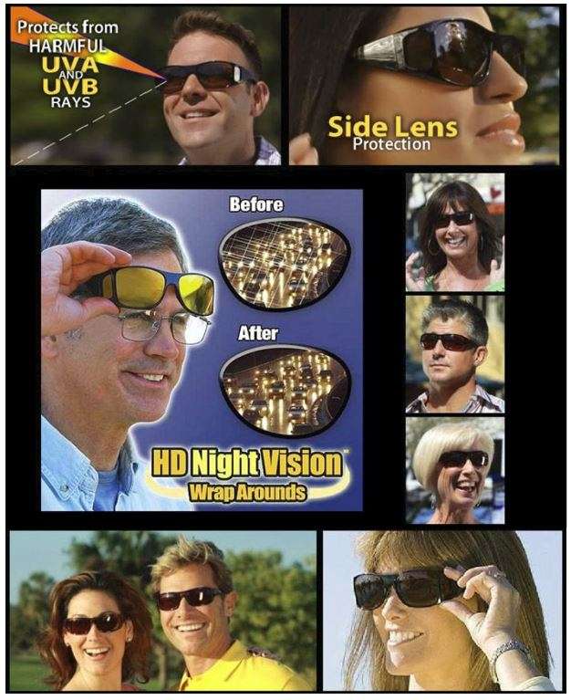 HD Vision Sunglasses - Fits Over Your Prescription Glasses (2 piece Pack - 1 day & 1 night)