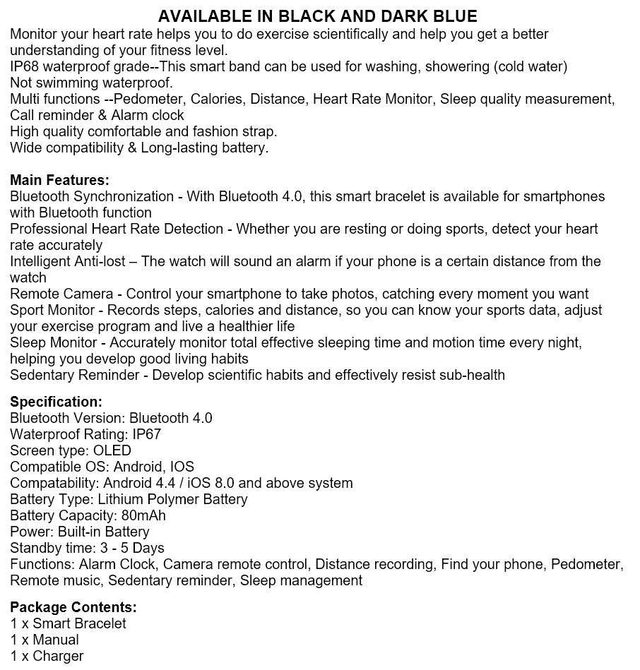 Bluetooth Health Smart Watch - Calories, Distance, Heart Rate Monitor, Sleep quality, Call Reminder