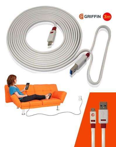 3m Premium Flat USB Cable for Charging of Devices, Move around the room while you charge your device