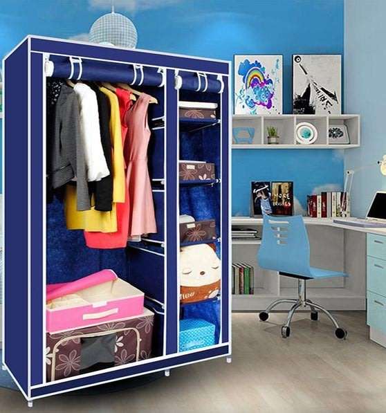 Portable Canvas Wardrobe with 5 Shelves to neatly store your necessities