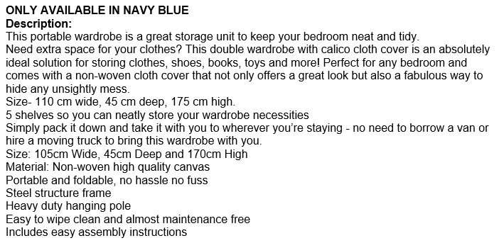 Portable Canvas Wardrobe with 5 Shelves to neatly store your necessities
