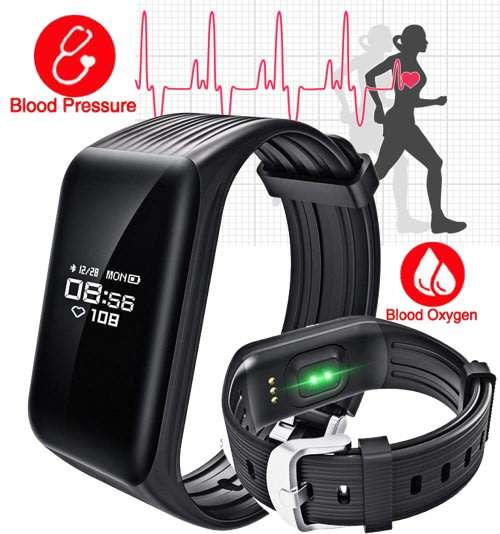 Bluetooth Fitness Tracker Smart Watch - Monitor Heart Rate, Blood Pressure, Blood Oxygen, Pedometer