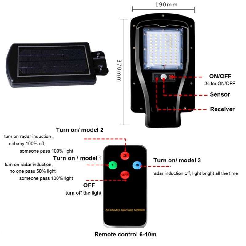 30W LED SOLAR Street Light with Remote, 60 LED, PIR, Motion Sensor, Waterproof with 3 Lighting Modes