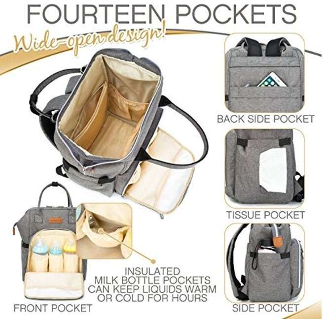Large Capacity Baby Backpack Bag with insulated bottle pockets