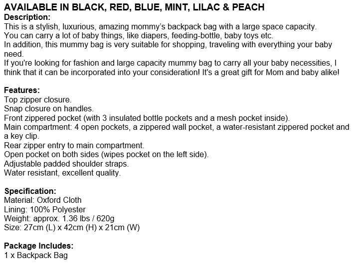 Large Capacity Baby Backpack Bag with insulated bottle pockets