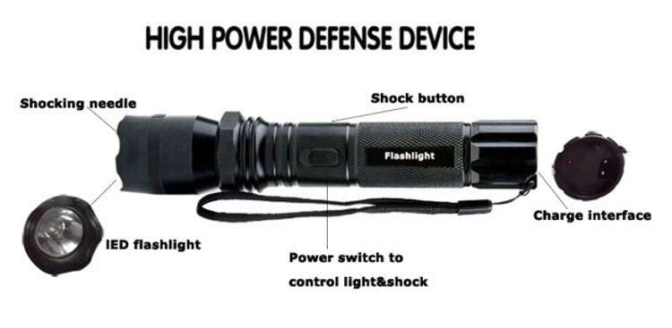 High Power Self Defense Electro Shock Stun Gun Flash Light with Built-in Rechargeable Battery