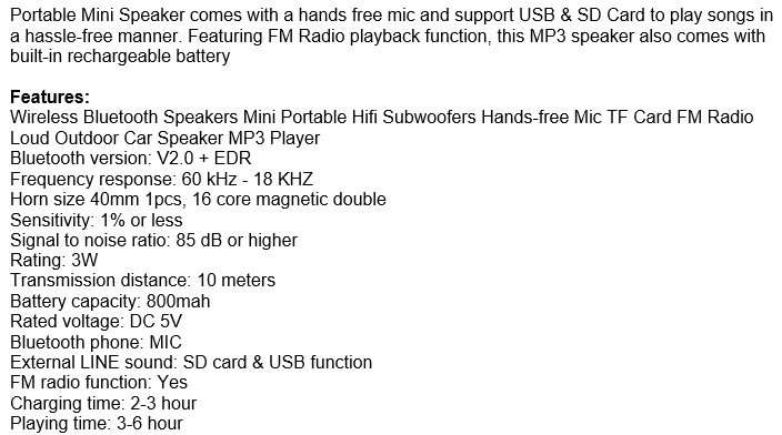 Portable Wireless Bluetooth Subwoofer Speaker with Hands-free Mic, Support FM Radio, SD Card & USB
