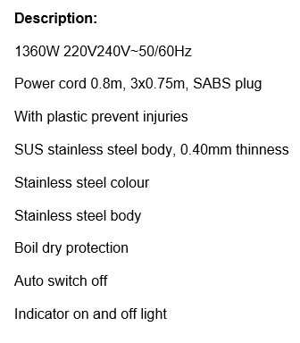 Electric Cordless Stainless Steel Kettle with Boil Dry Protection