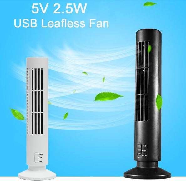 Compact Tower-Shaped USB Leafless Fan & Light