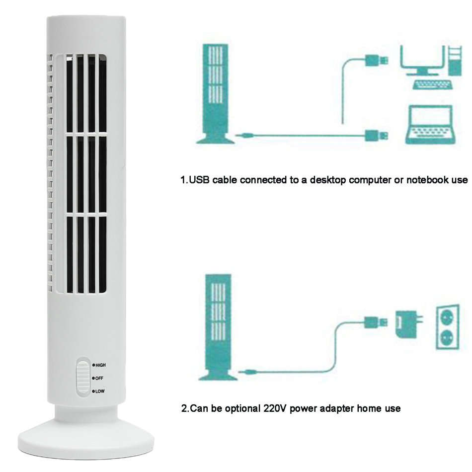 Compact Tower-Shaped USB Leafless Fan & Light