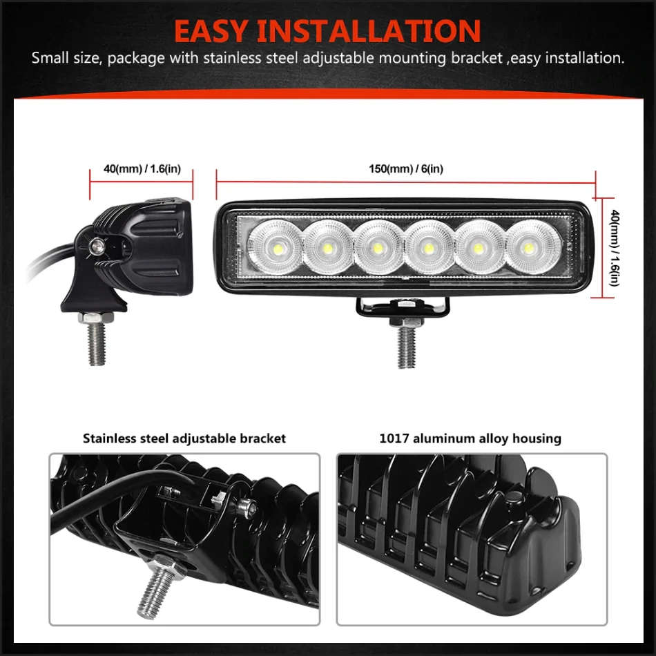 Powerful and Very Bright 18 Watt CREE LED Work Light Bar