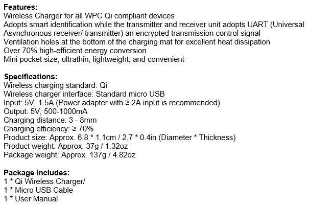 Wireless Charger for all QI Compliant Phones & Devices with USB Port