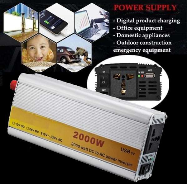 2000 WATT Power Inverter - Convert 12V DC to 220V AC (2000W Continious Power)