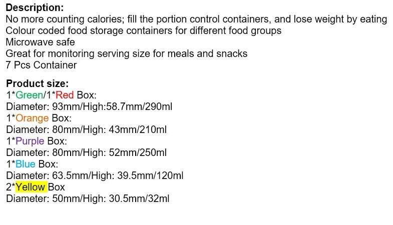 7 Piece Perfect Portions Food Containers - The Simple Way To Lose Weight Fast