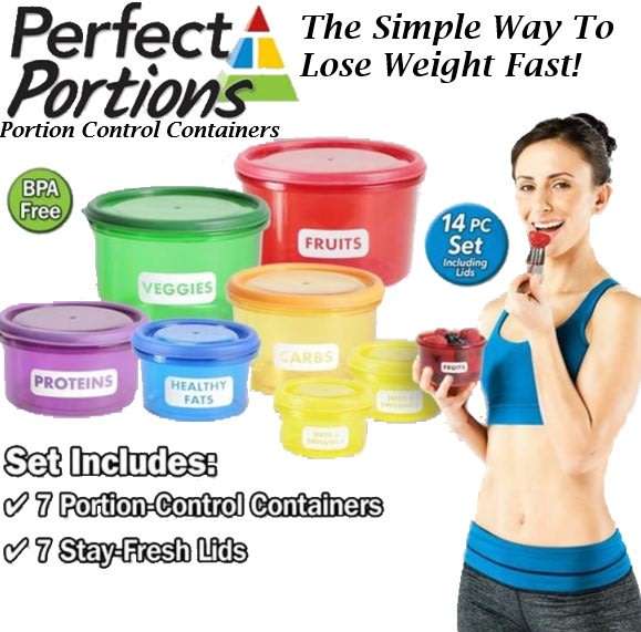 7 Piece Perfect Portions Food Containers - The Simple Way To Lose Weight Fast