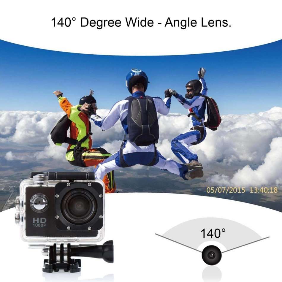 2" Full HD Action Sport Camera - Waterproof, LCD Screen, Photo, Video & Accessories