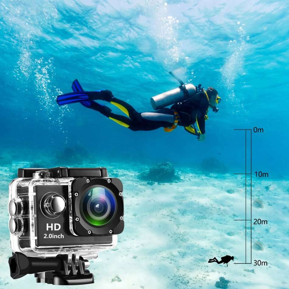 2" Full HD Action Sport Camera - Waterproof, LCD Screen, Photo, Video & Accessories