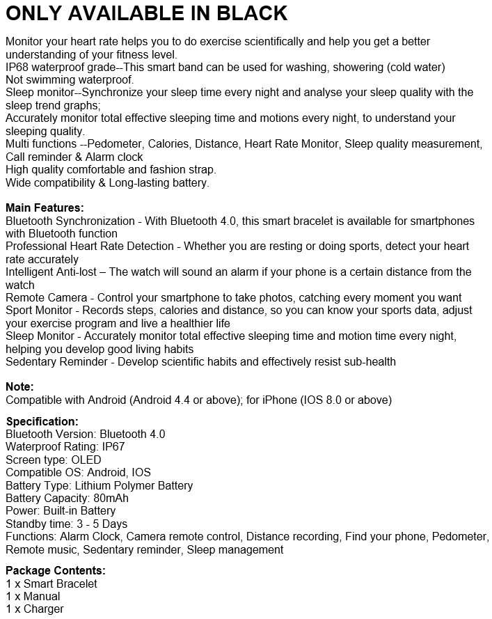 Bluetooth Fitness Tracker Smart Watch - Monitor Heart Rate, Blood Pressure, Blood Oxygen, Pedometer