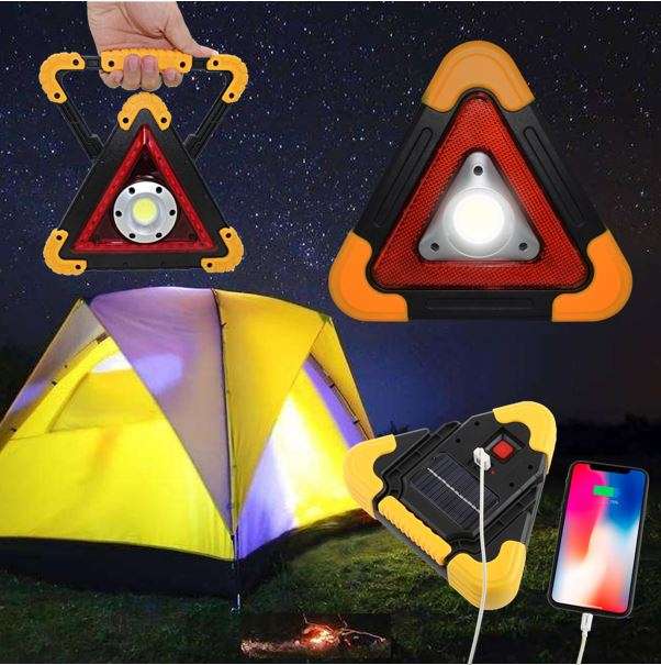 10W Multi-Functional Triangle SOLAR Powered COB LED Work & Emergency Warning Light & Power Bank