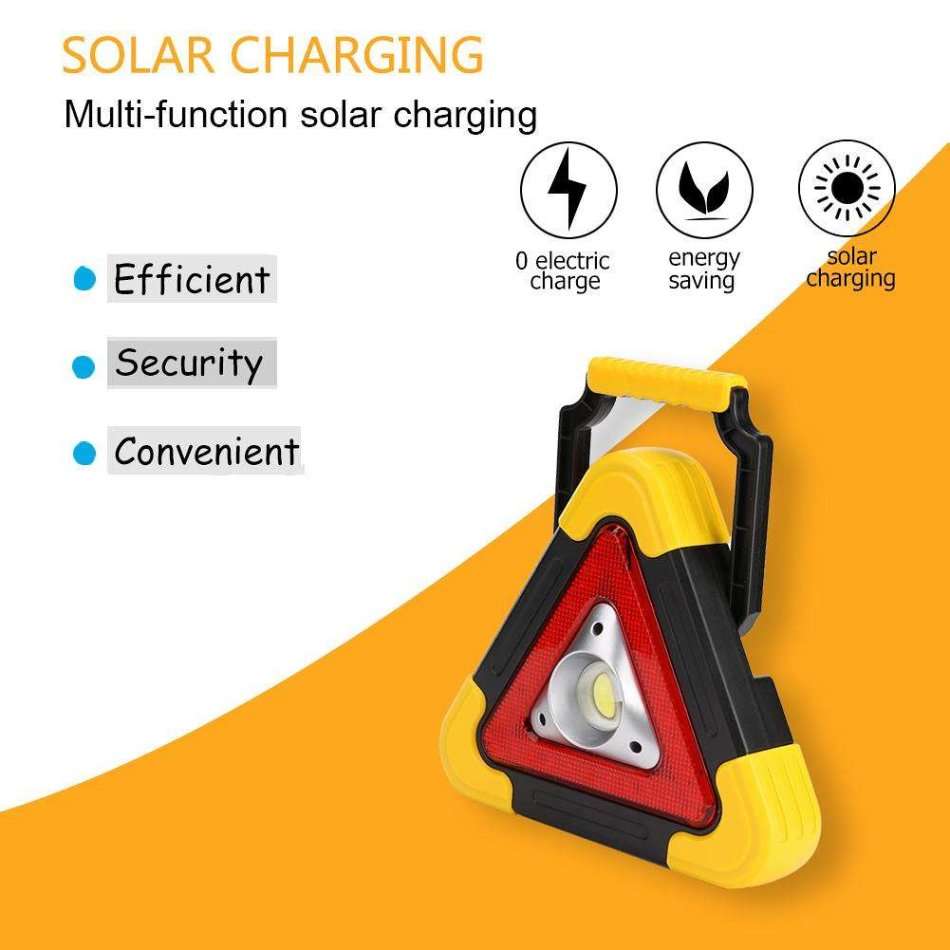 10W Multi-Functional Triangle SOLAR Powered COB LED Work & Emergency Warning Light & Power Bank