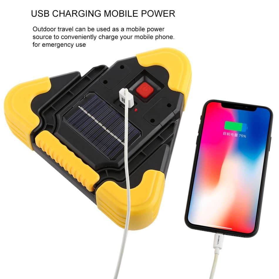 10W Multi-Functional Triangle SOLAR Powered COB LED Work & Emergency Warning Light & Power Bank