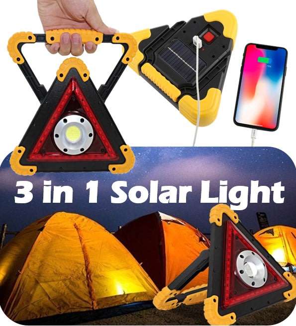 Multi-Functional Triangle SOLAR Powered COB LED Work & Emergency Warning Light & Power Bank
